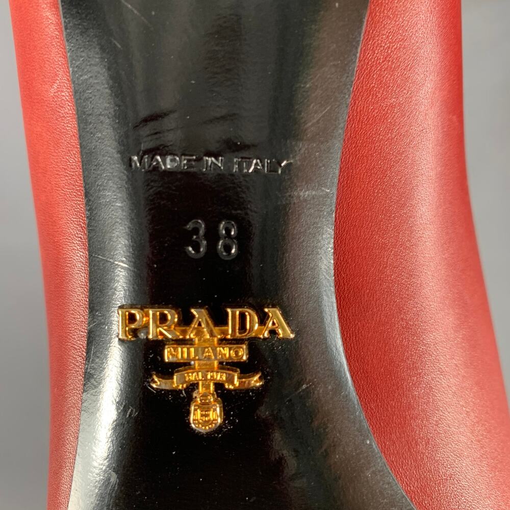 PRADA Size 8 Red Leather Kitten Heel Pointed Toe Pumps - Picture 8 of 11